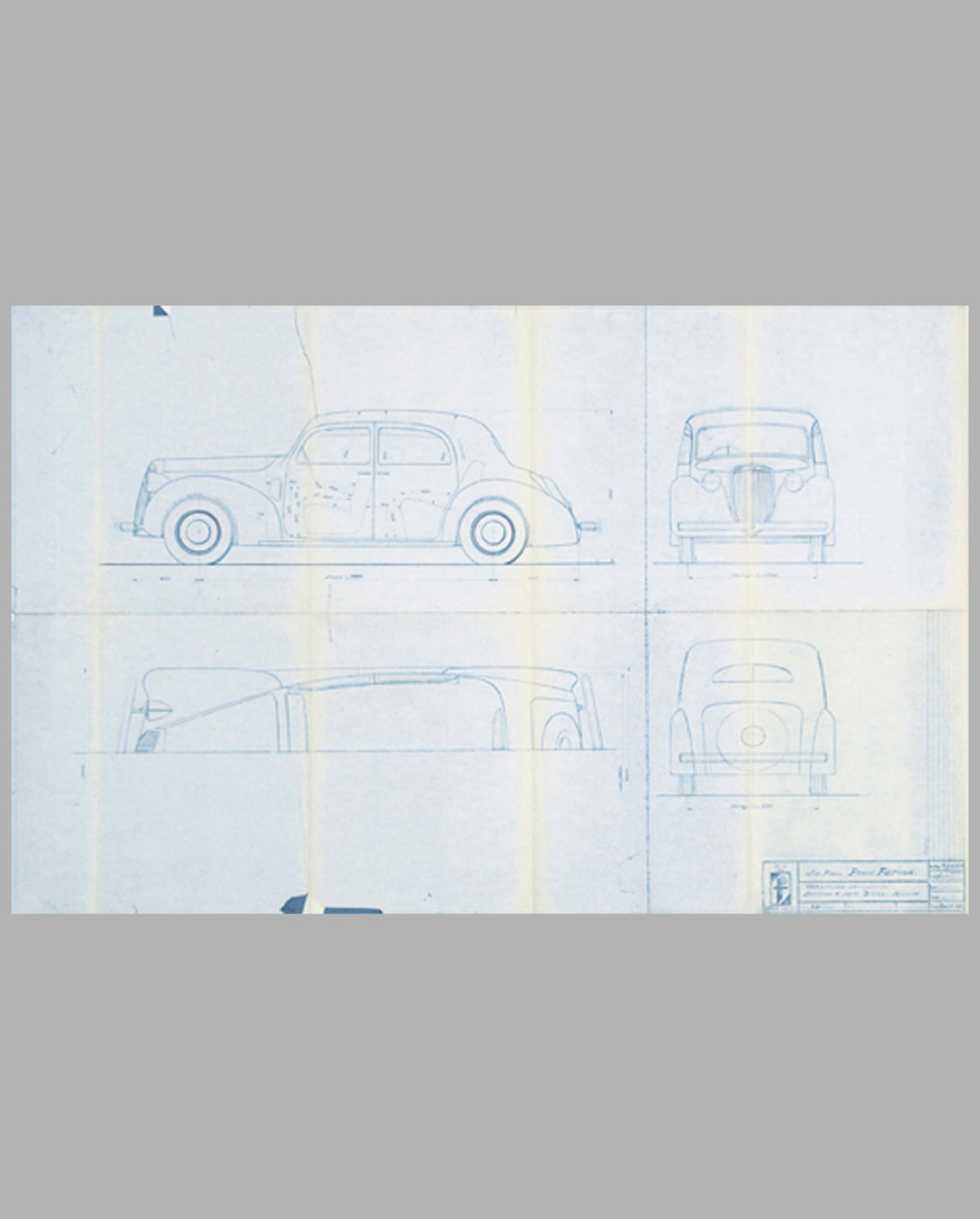Lancia Berlina “Bilus” Aprilia blueprint from the Pinin Farina studio, late 1945