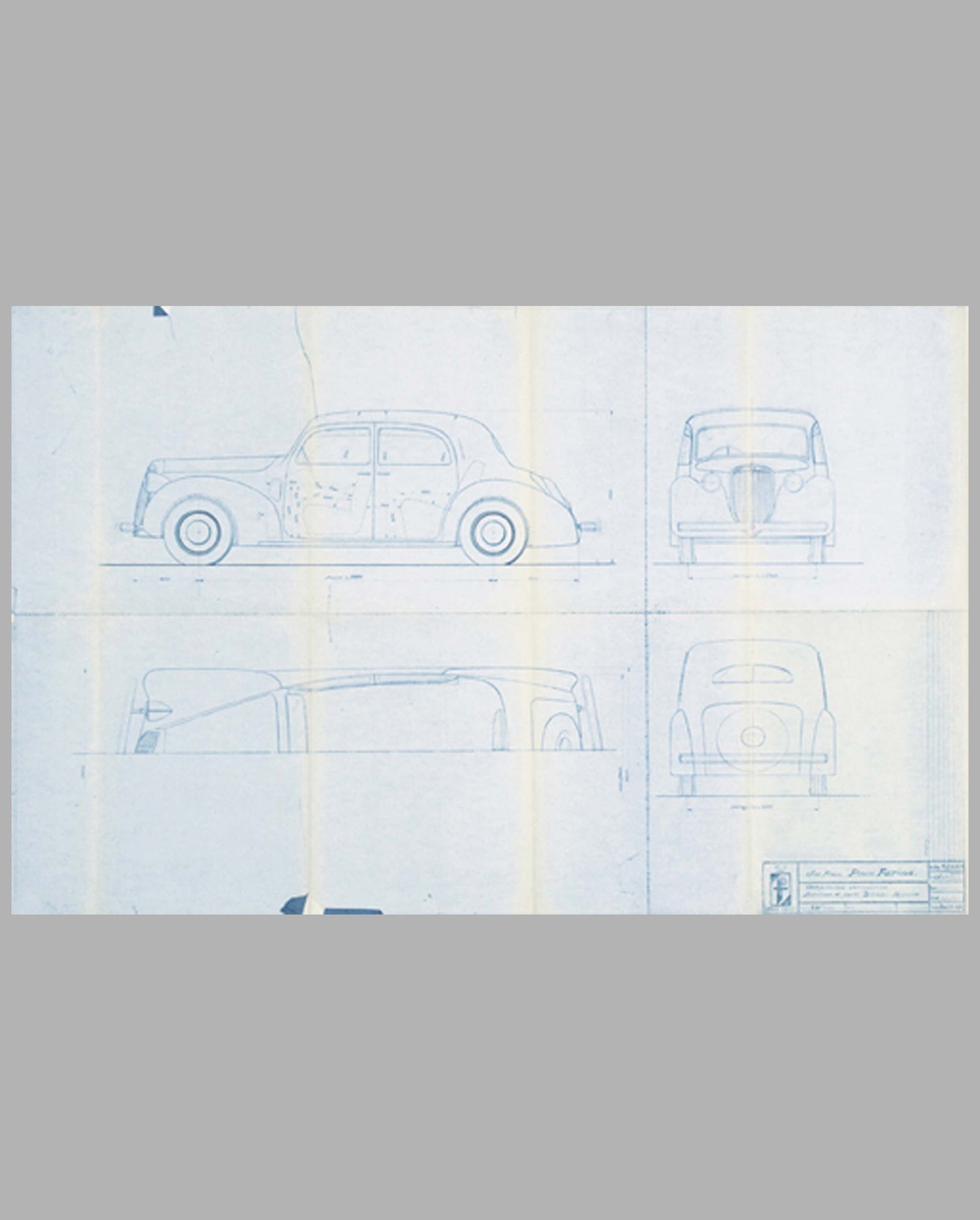 Lancia Berlina “Bilus” Aprilia blueprint from the Pinin Farina studio, late 1945