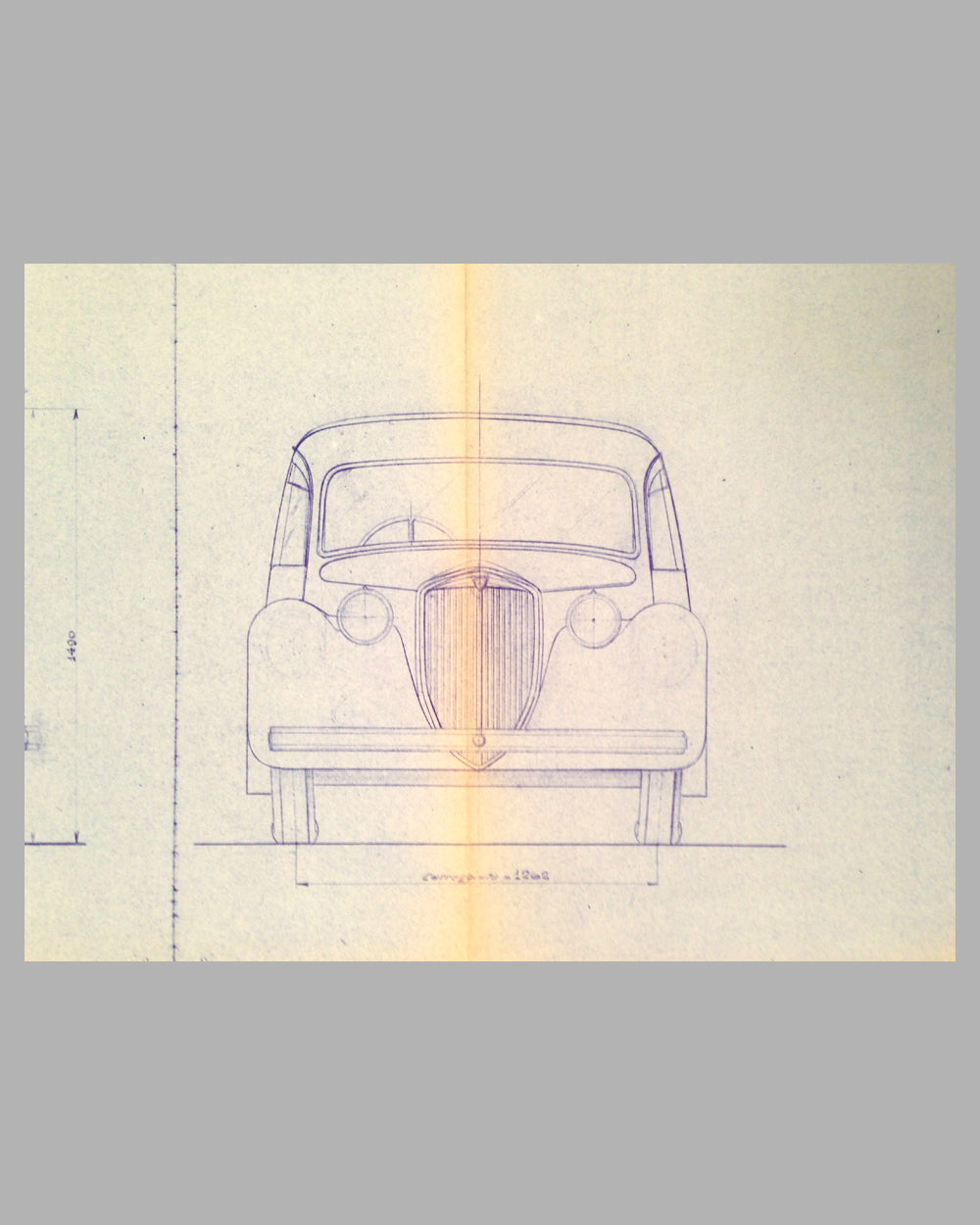 Lancia Berlina “Bilus” Aprilia blueprint from Pininfarina studio, late 1945
