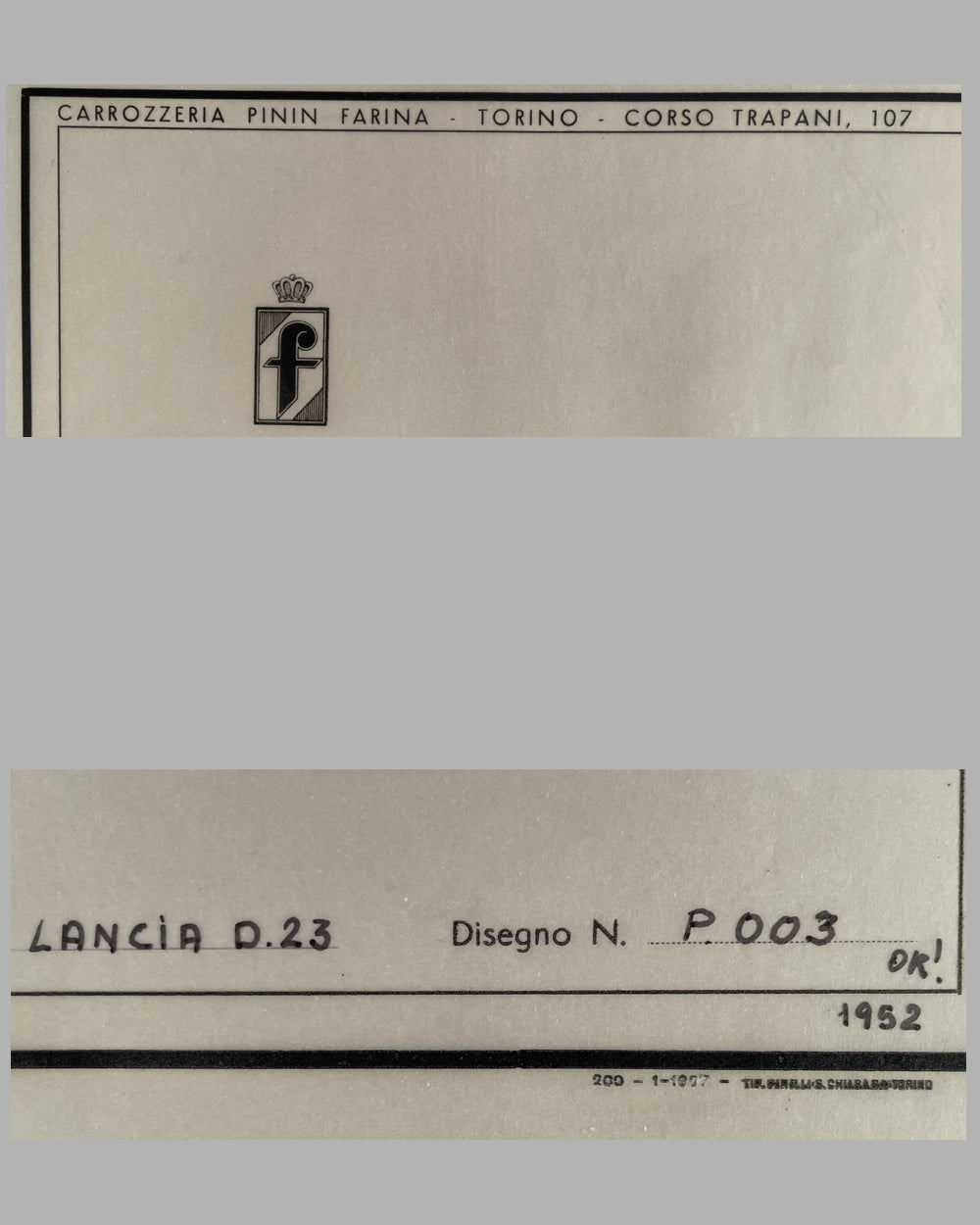 Lancia D23 Spyder original Pininfarina Studio drawing, 1952 21