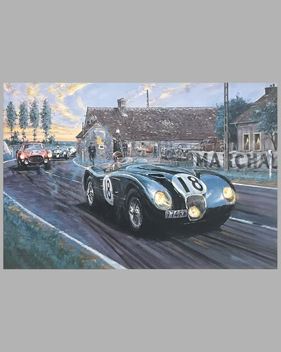 Jaguar at White House, Le Mans 1953 print by Nicholas Watts, hand autographed by Hamilton & Rolt 2