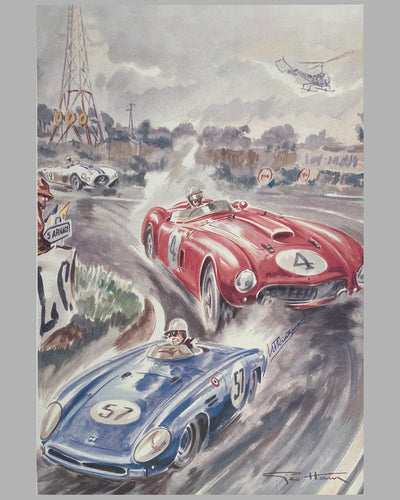 24 Hours of Le Mans 1954 print by Geo Ham, autographed by Trintignant