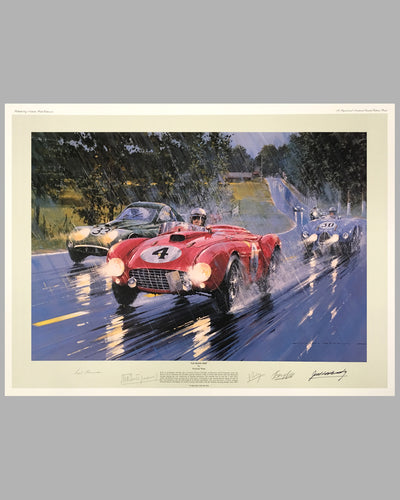 Le Mans 1954 print by Nicholas Watts, autographed by 5 drivers