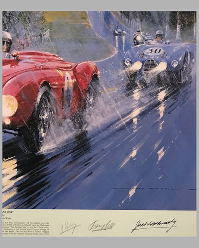 Le Mans 1954 print by Nicholas Watts, autographed by 5 drivers 2