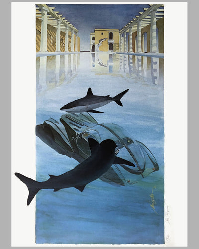 Les Requins (The Sharks) lithograph by Alain Mirgalet