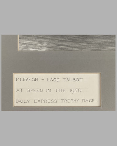 Pierre Levegh in his Talbot Lago b&w photographed by T.C. March, signed 4
