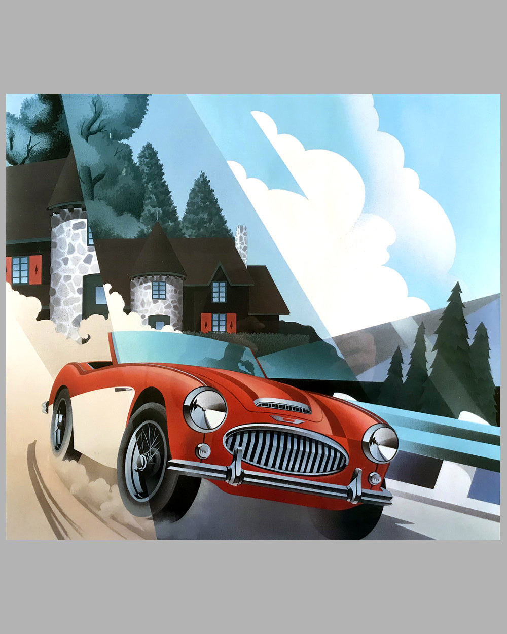 Austin Healey 3000 at La Tournée des Chateaux lithograph, 1995, by Alain Lévesque