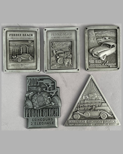 Collection of 5 Pebble Beach Concours participant dash plaques