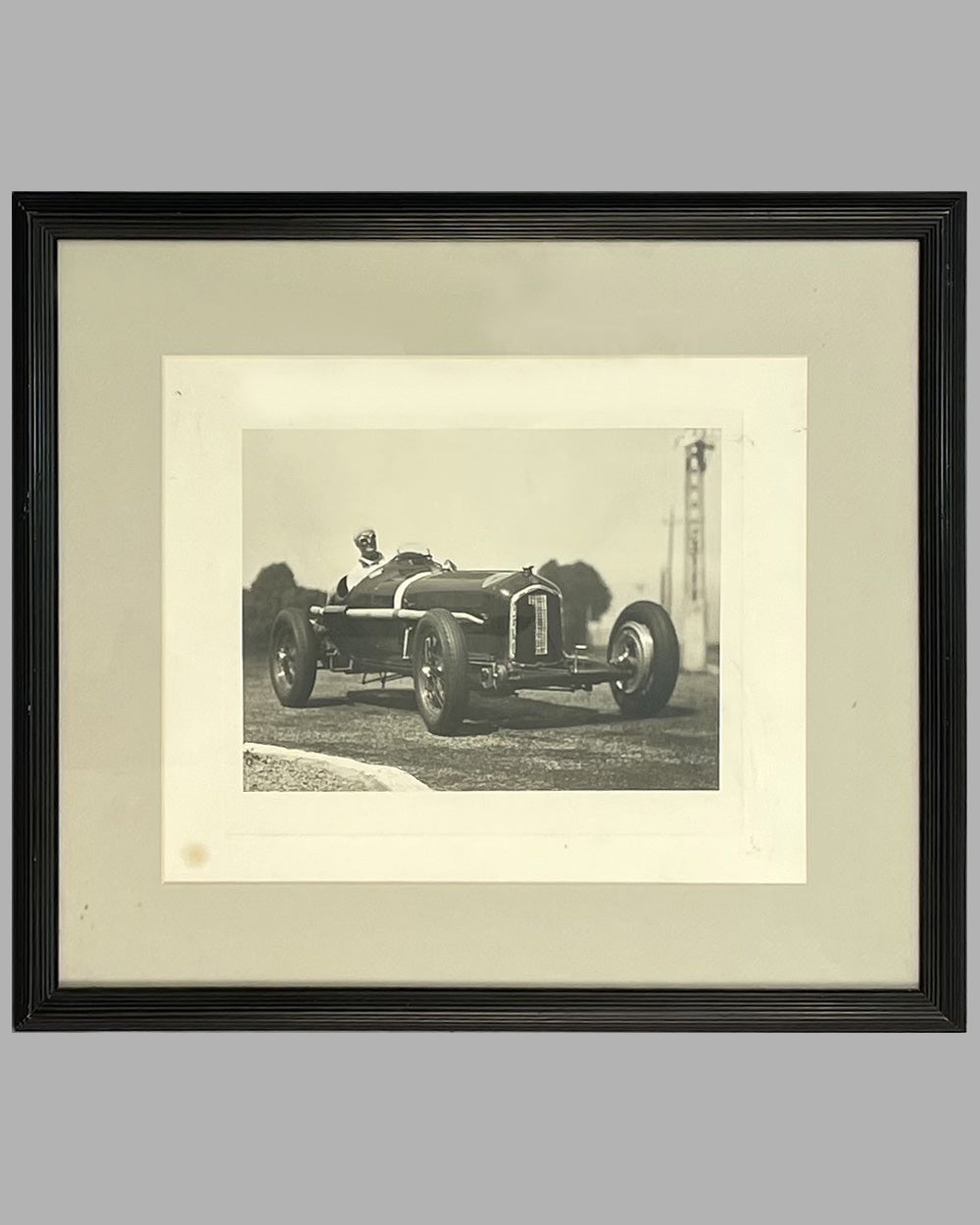 Louis Chiron racing his Alfa Romeo P3 Grand Prix car in 1934 b&w photograph
