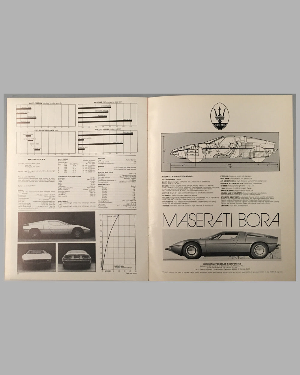 Maserati Bora factory brochure, color catalog, 1973 3