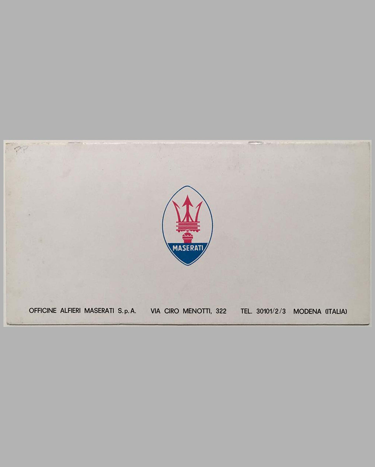 Maserati Mistral brochure, factory original, back
