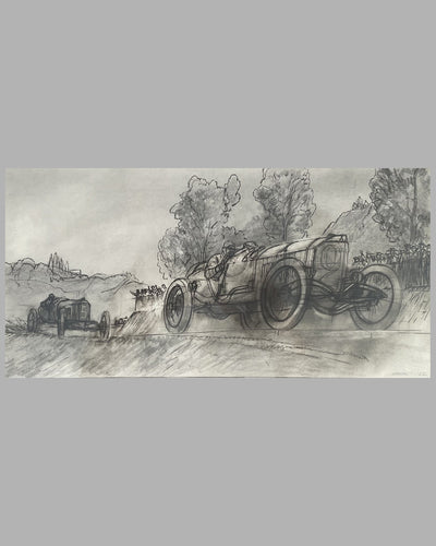 Early Mercedes-Benz Grand Prix car #28 racing, original drawing by Peter Helck, 1962 2