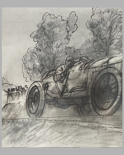 Early Mercedes-Benz Grand Prix car #28 racing, original drawing by Peter Helck, 1962