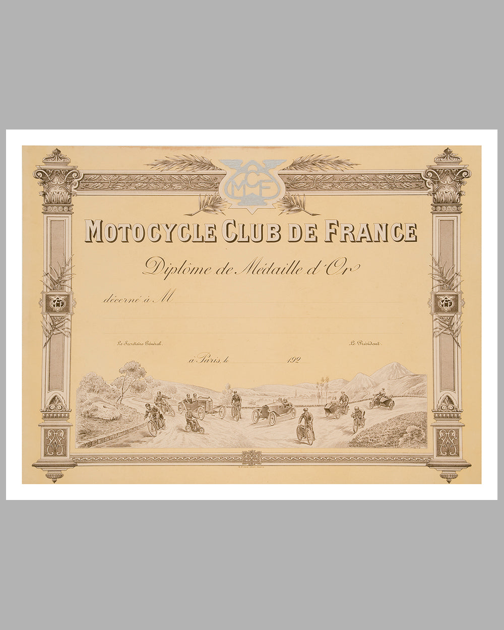 Motocycle Club de France Diplome original by Langlois