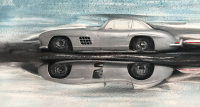 Mercedes 300 sculpture by Dennis Hoyt, 1991 autographed by Stirling Moss
