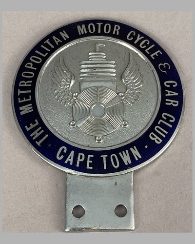 The Metropolitan Motor Cycle and Car Club Cape Town S.A. bumper or bar badge