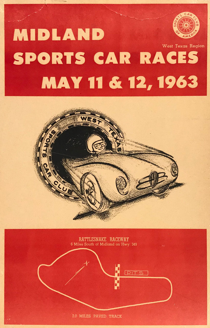 Midland Sports Car Races 1963 poster at Jim Hall&#39;s Rattlesnake Raceway