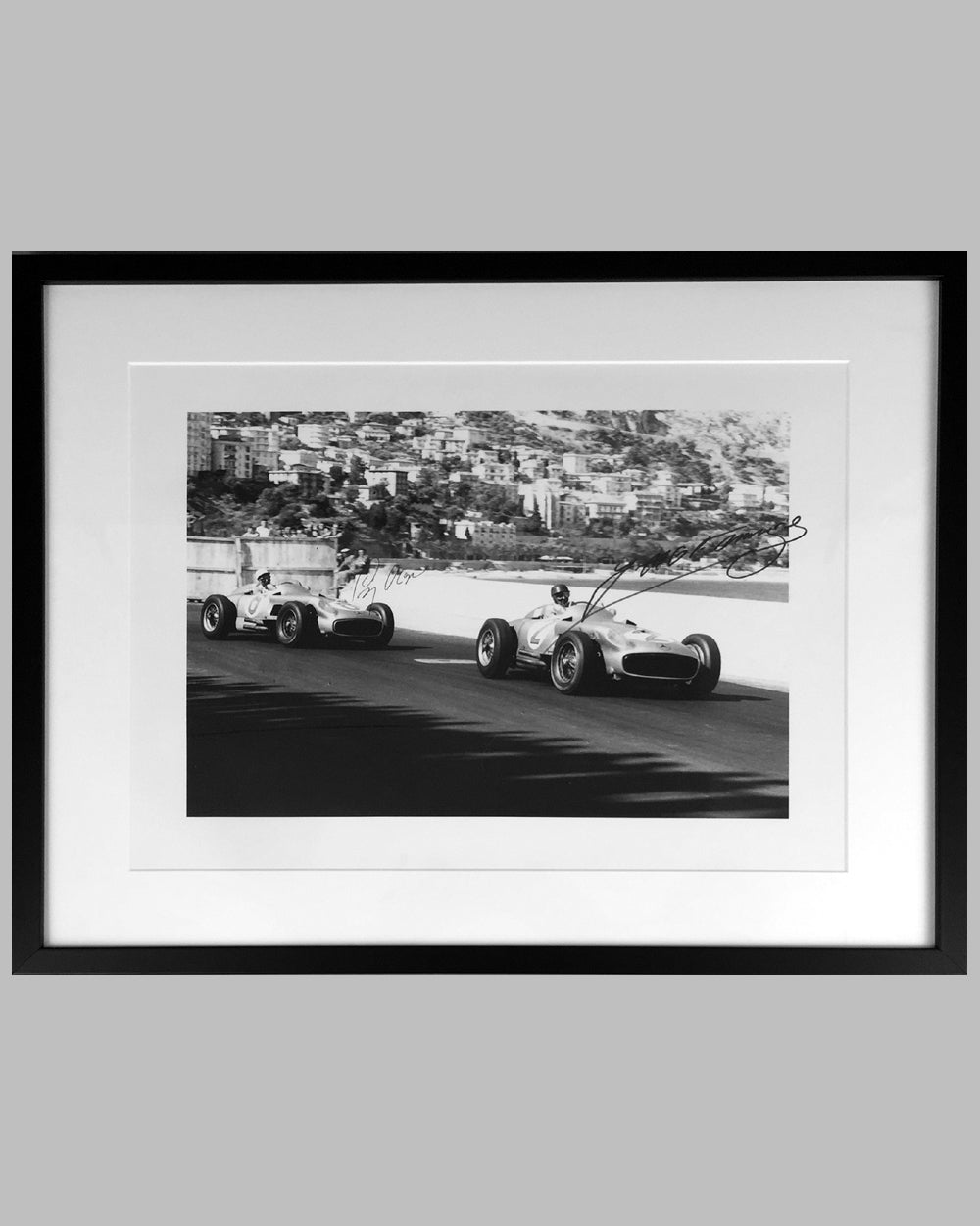 Mercedes at the Monaco Grand Prix 1955 b&w autographed photo