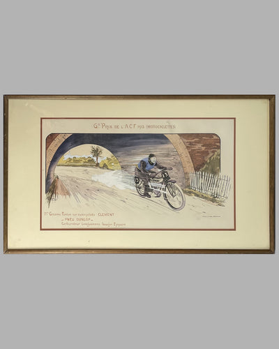 "Grand Prix de l' A.C.F. 1913 (Motocyclettes)" lithograph by Gamy