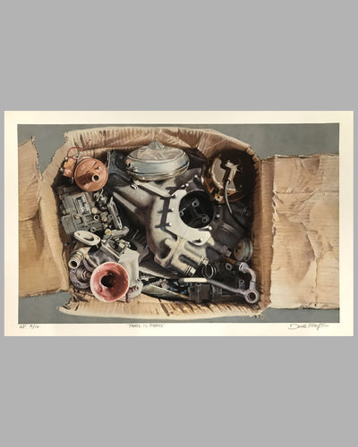 Parts is Parts lithograph depicting a box of vintage Ferrari parts