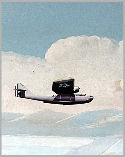 Early PBY Seaplane Prototype painting by Alpnarly Lyster, U.S.A. ca 1937, gouache on board 3