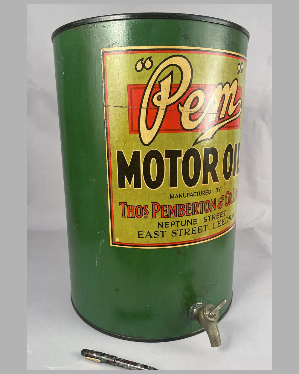 Pem Motor Oil 5 gallon can, by Pemberton &amp; Co., U.K.