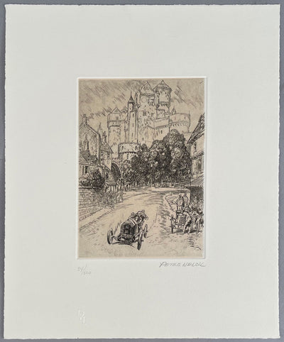 Passing through a Medieval French Town etching by Peter Helck