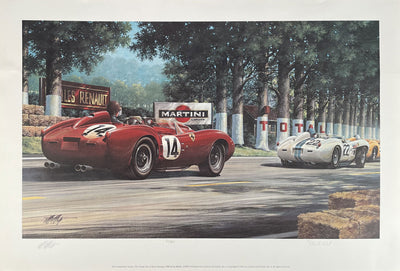 Phil Hill at Le Mans 1958 print by Michael Mate, 1991, autographed
