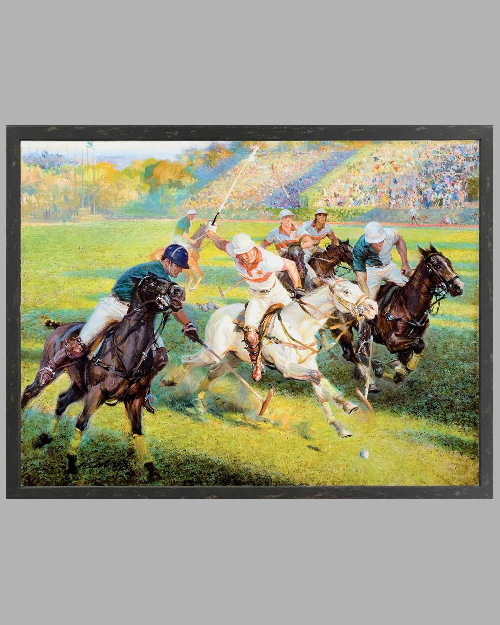 Polo Match painting, oil on canvas by Alfredo De la Maria