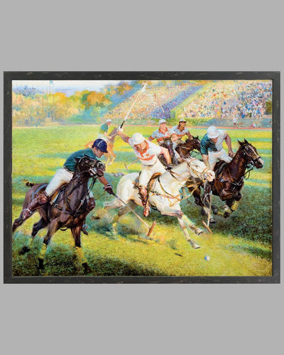 Polo Match painting, oil on canvas by Alfredo De la Maria