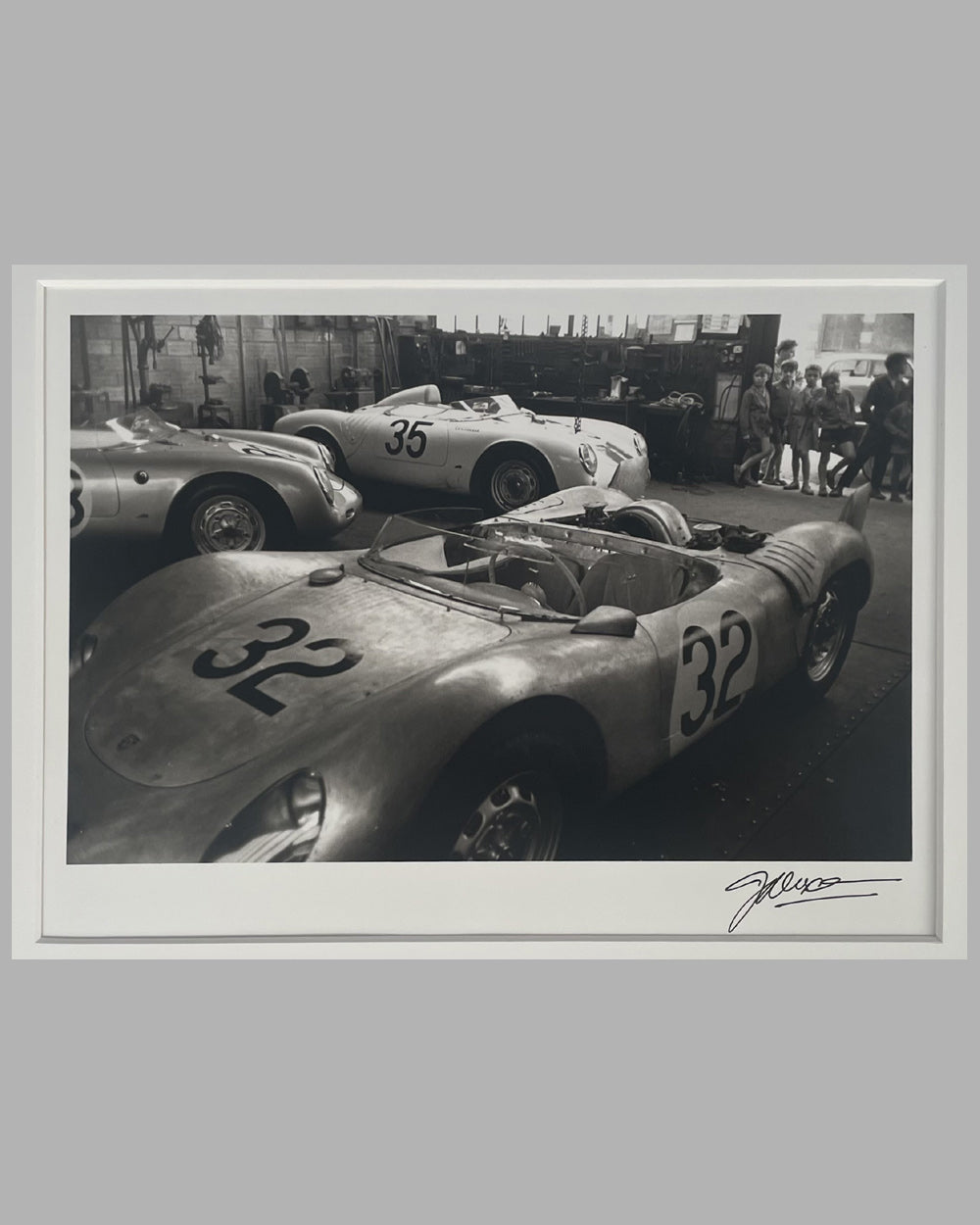 The Porsche garage at Le Mans in the late 1950&#39;s b&amp;w photograph by Jesse Alexander