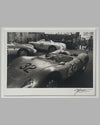 The Porsche garage at Le Mans in the late 1950's b&w photograph by Jesse Alexander