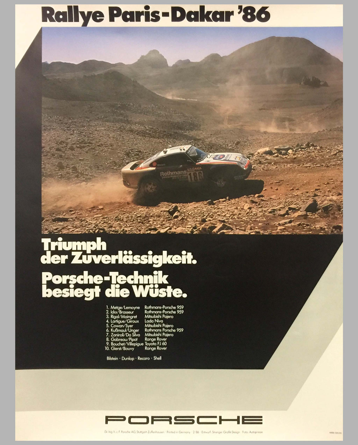 1986 Rallye Paris-Dakar Porsche Victory Poster