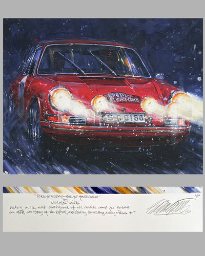 Porsche Victory Rallye of Monte Carlo 1968 giclée by Nicholas Watts, autographed by Vic Elford 3