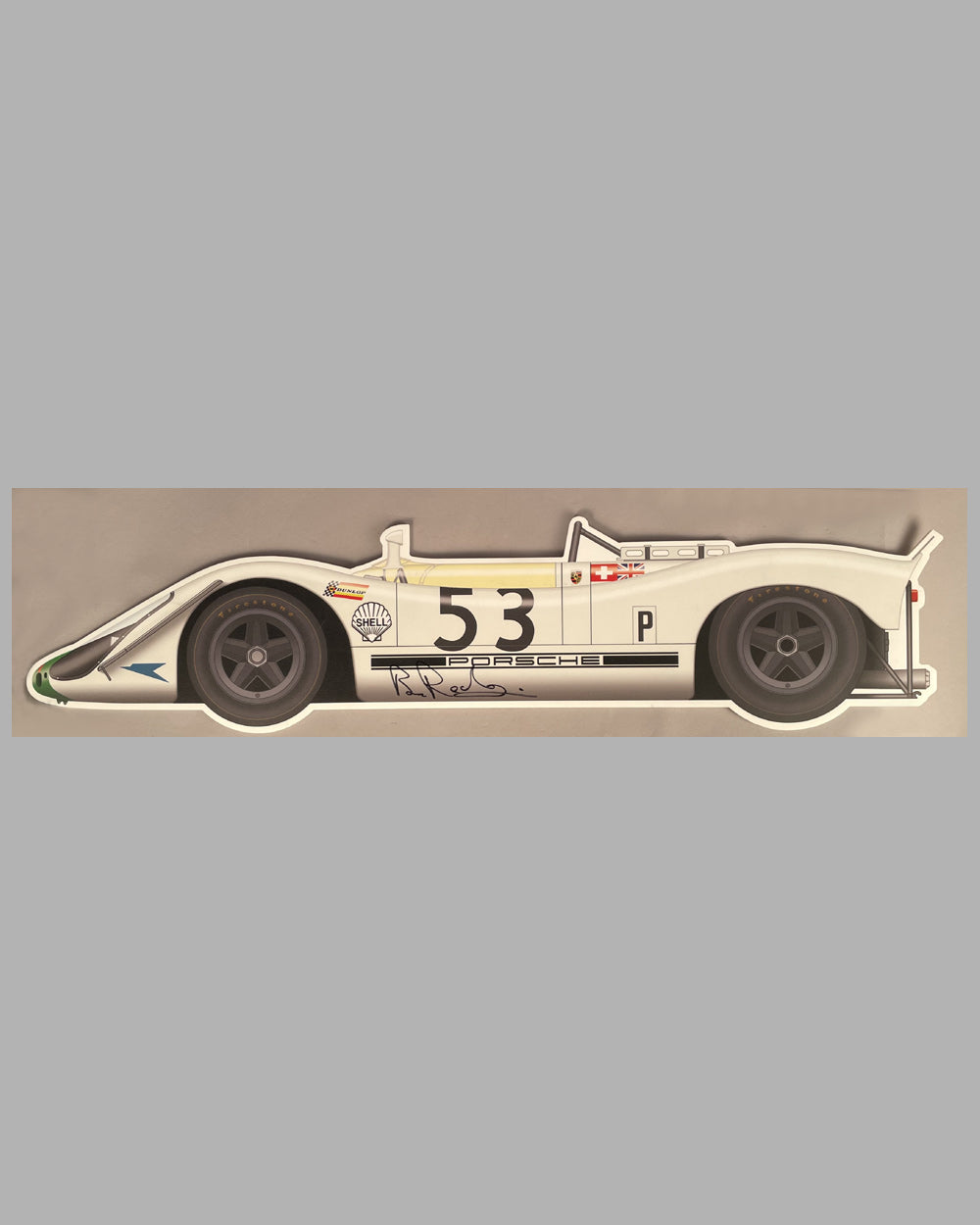 1969 Porsche 908 cutout print on board, autographed by Brian Redman