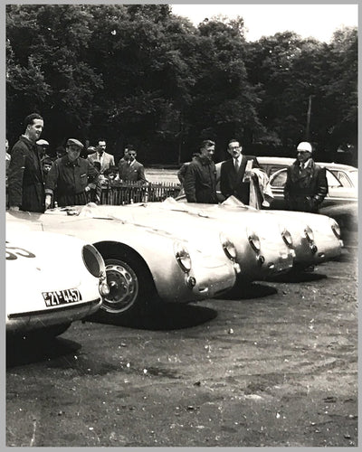 Porsche arrives at Le Mans 1955 b&w photograph 3
