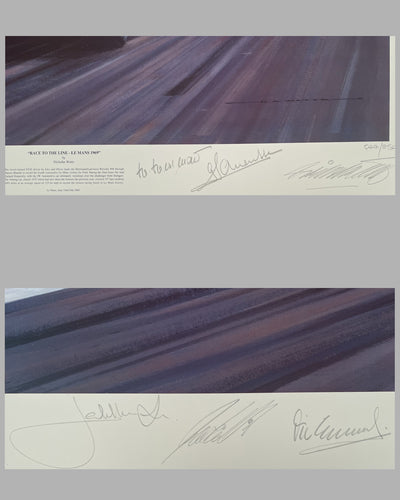 Race to the Line - Le Mans 1969 print by Nicholas Watts, autographed by Ickx, Oliver, Elford, Hermann, and Larousse 2