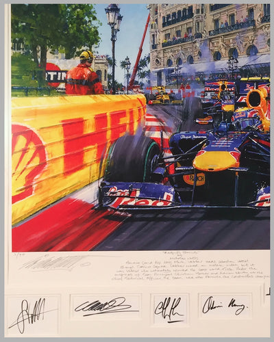 Raging Bulls giclee by Nicholas Watts, autographed by 2 drivers & owner 3