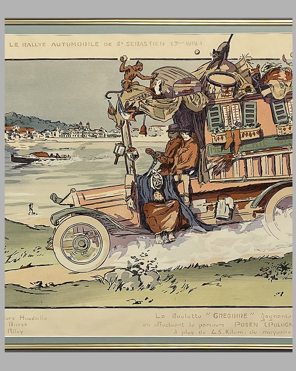 Le Rallye Automobile de St. Sebastien, 1912, hand colored lithograph by Nevil (Ernest Montaut Studio) 2