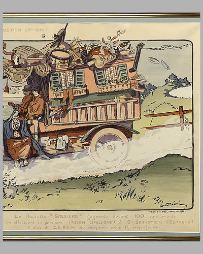 Le Rallye Automobile de St. Sebastien, 1912, hand colored lithograph by Nevil (Ernest Montaut Studio) 4