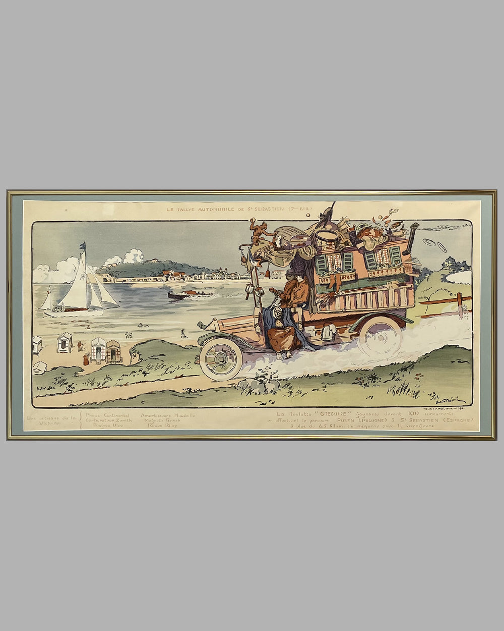 Le Rallye Automobile de St. Sebastien, 1912, hand colored lithograph by Nevil (Ernest Montaut Studio)