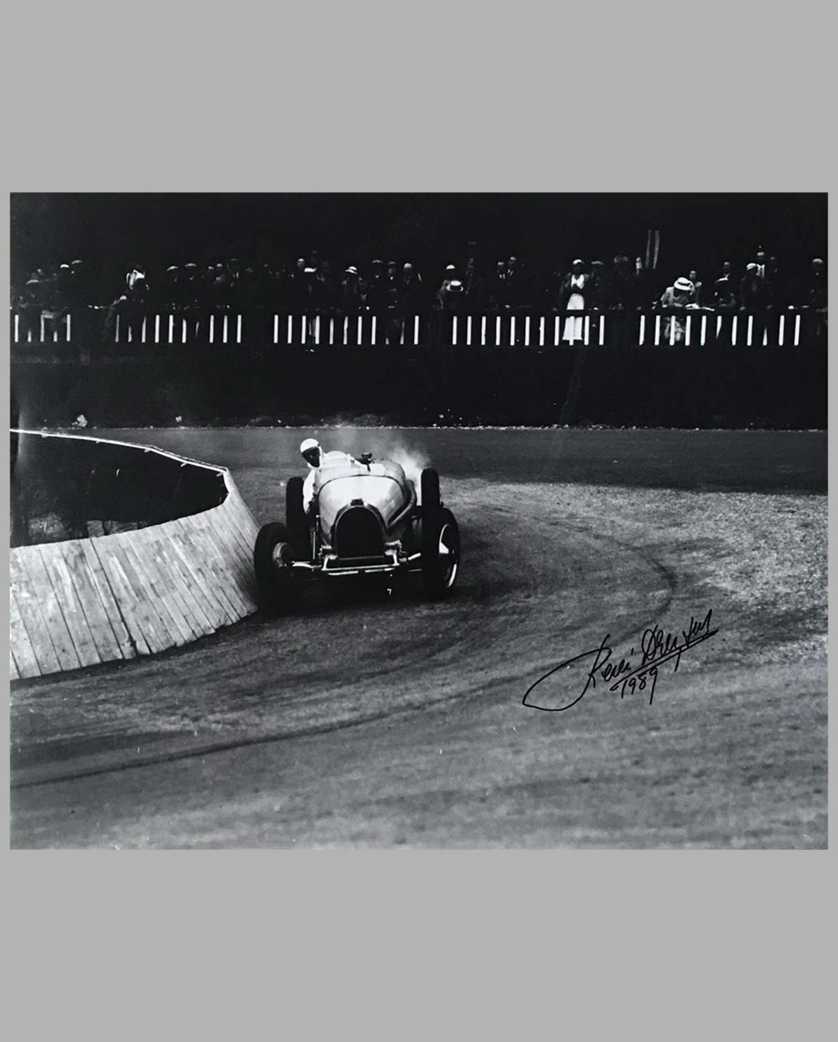 1930&#39;s René Dreyfus in his Bugatti T59, b&amp;w Autographed Photograph