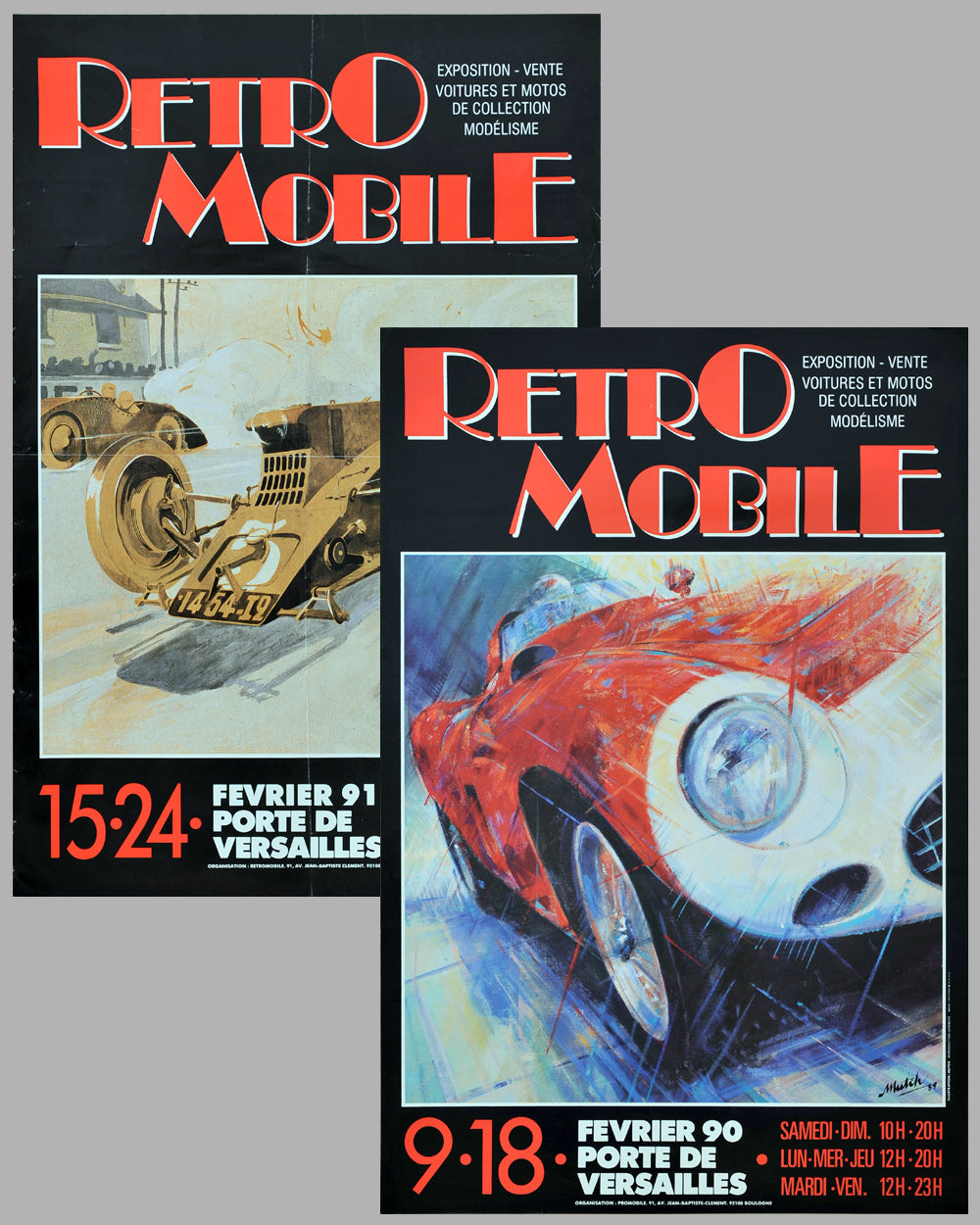 Two Retromobile exposition posters for 1990 &amp; 1991 by Adrian Mutch and Geo Ham, Lot of 2