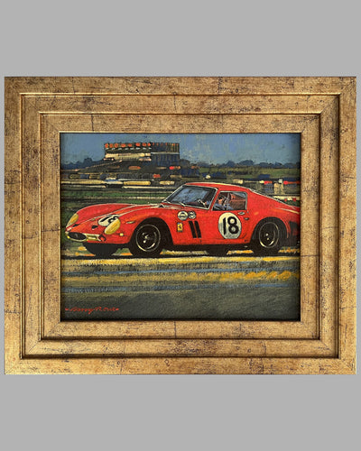 Pedro Rodriguez in his NART Ferrari 250 GTO, painting by Barry Rowe