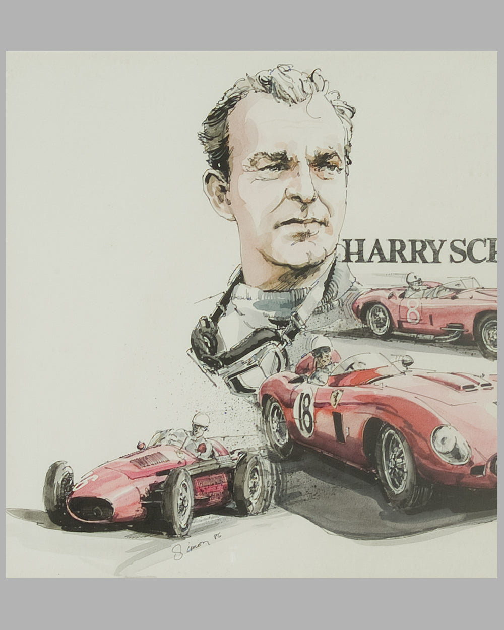 Harry Schell ink and watercolor painting on board by Dennis Simon 3