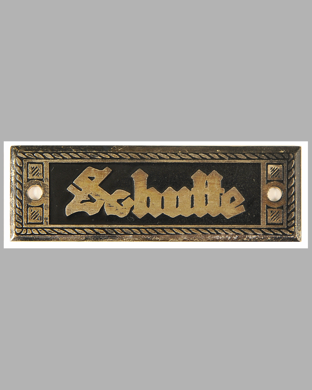 Schutte Coach Builder’s tag, 1920&#39;s, enamel on brass
