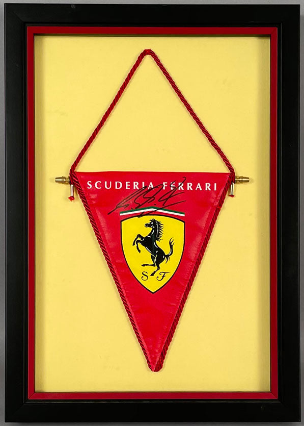 Scuderia Ferrari pennant satin, autographed by Michael Schumacher