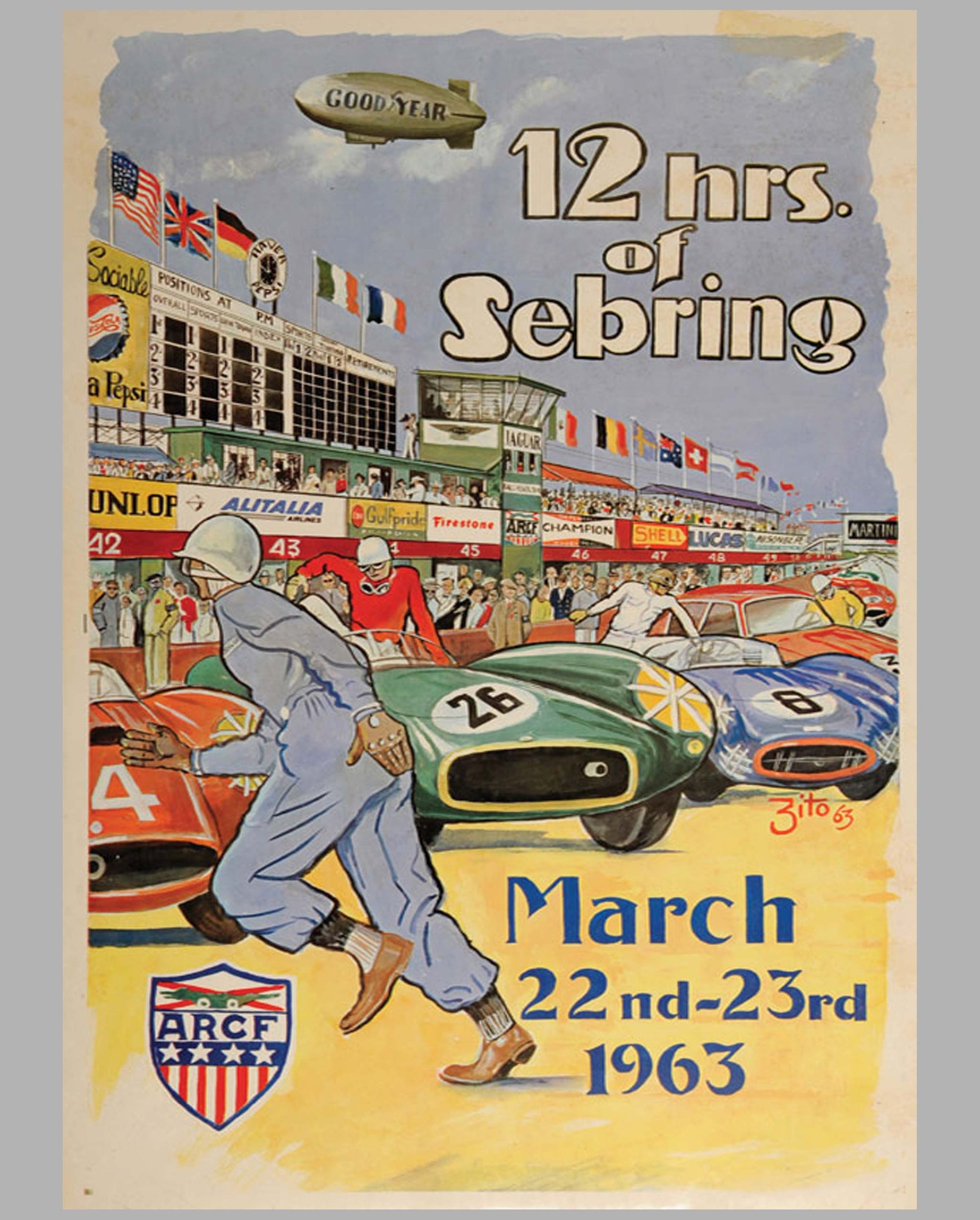 12 Hours of Sebring 1963 original event poster by Zito
