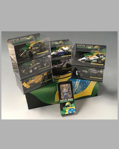 Collection of 20 models of different Ayrton Senna race cars
