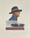 "Carroll Shelby and his Cobra" print by the late Bill Neale, autographed by Shelby
